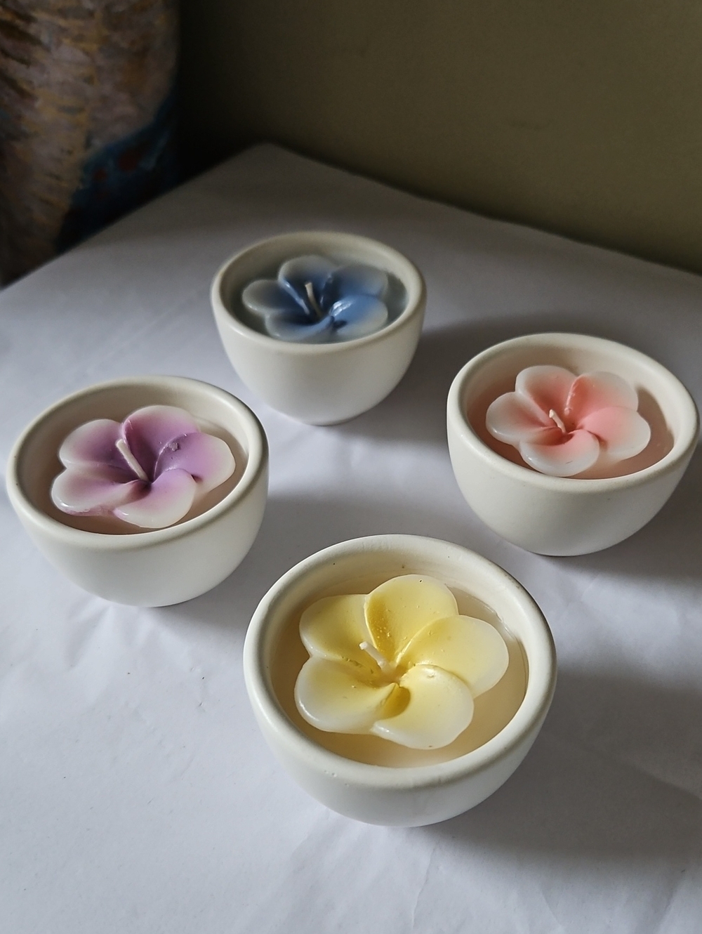 Jasmine Candles in Ceramic Candle Dish. Set of Four.
